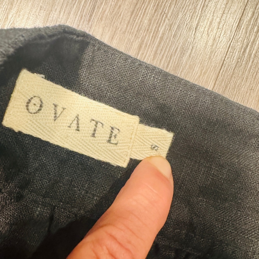 Ovate Black Linen Midi Skirt High Waisted A-Line Gathered Size S - Picture 3 of 7